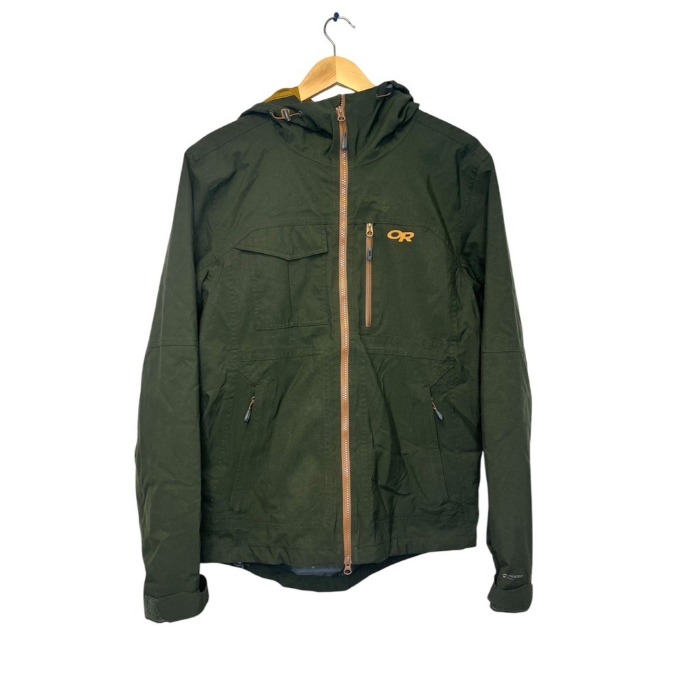 OUTDOOR RESEARCH Mens BlackPowder II Ski Jacket Medium Hood Ranger Green Orange